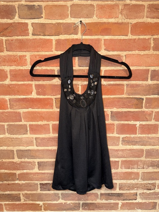 The Limited Tops - The Limited Black Halter Top with Beaded Neckline